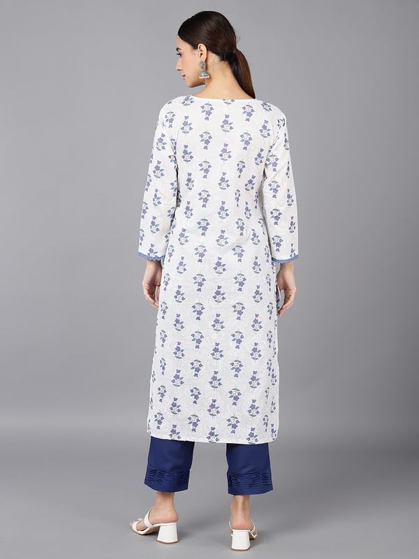 Image of Vaamsi Women's Cotton Geometric Printed Kurta (VCK8651 White)
