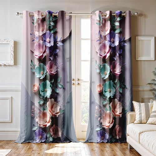 Image of Ultimate Trends Room Darkening Digital Printed 3D Prints Curtain 65-70% Opacity,Diamond Eyelets, Tie Back, Floral Decorated, 9 FEET Pack of 1,Slate Gray