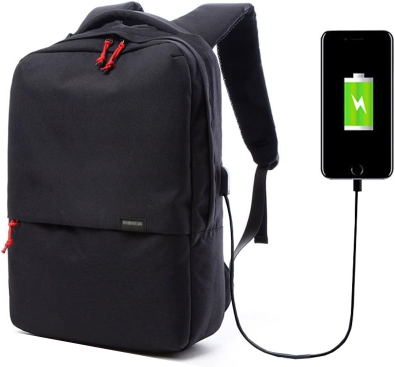 Hmulan A-001 High Capacity Laptop Backpack with USB Charging Port, Travel Casual Notebook School Bag, Black