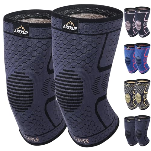 APEXUP Compression Knee Brace for Women, Copper Compression Sleeve for Knee Support, Arthritis Pain Relief, Meniscus Tear, ACL, Running (M, Black)