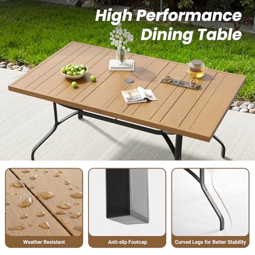 Image of Soohow Outdoor Dining Set for 6, 7-Piece Patio Table and Chairs Set, 6 x Swivel Patio Dining Chairs and 60 inchx35 inch Wood-Like Outdoor Table with 1.57 inch Umbrella Hole for Backyard, Poolside