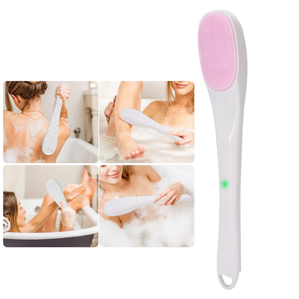 per spazzola per la pulizia del viso in silicone, modalità a tre marce, massaggio vibrante, manico lungo, design impermeabile, pulizia profonda, cura della pelle, uso