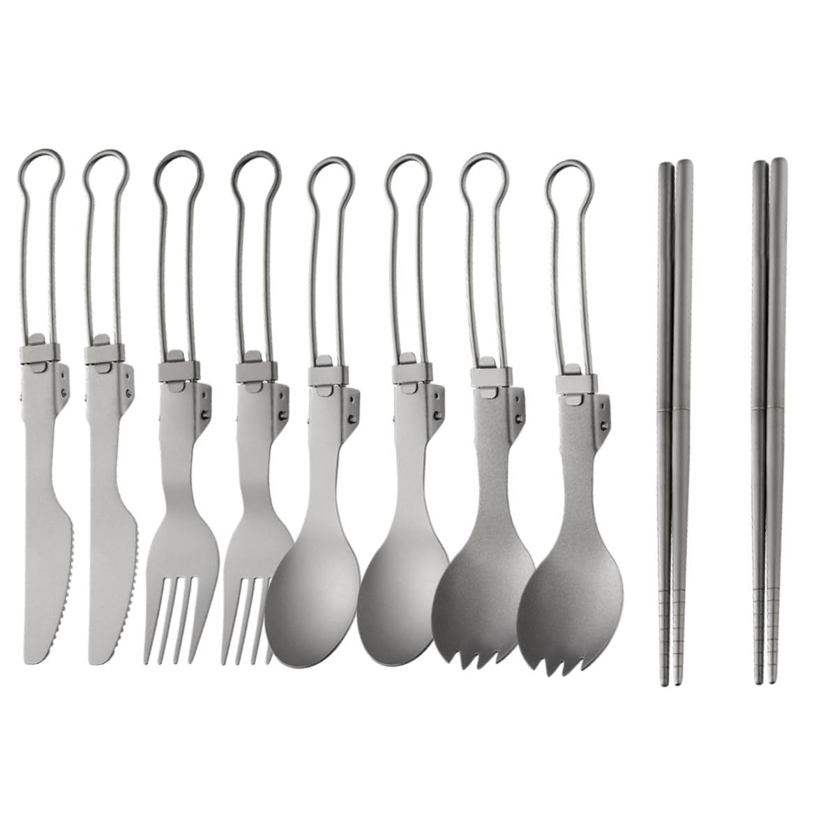 Besteck Set Faltbar Tragbar Aus Reinem Titan 2 Sets | Mahlzeiten für ein Picknick im Freien Messer Gabeln Löffel Essstäbchen