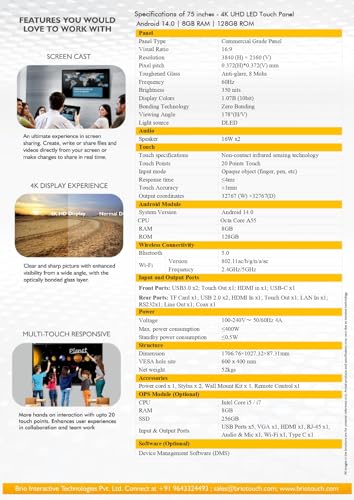 Image of Interactive Flat Panel 75 inches - 4K UHD LED Touch Panel Android 14.0 | 8GB RAM | 128 GB ROM | Multi Touch Responsive