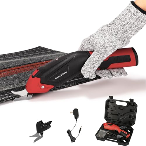 Hanchen 電動カッター ハサミ 切断厚み6mm 20W 8000RPM 【コードレス 収納ケース付き 替刃付き】 ダンボール/カーペット/厚手の布/レザー/合皮/雑材/DIY ゴミ処分 超軽量350g 1500mAh 安全装置/充電保護装置/温度保護