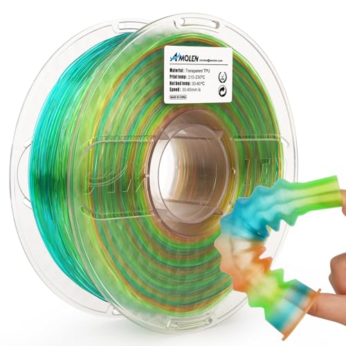 Image of AMOLEN TPU 3D Printer Filament, Transparent Multicolor Rainbow TPU 1.75mm, Color Change Flexible Soft TPU 3D Printing Filament Supports High Speed, 1kg Spool(2.2lbs), Blue Green Orange