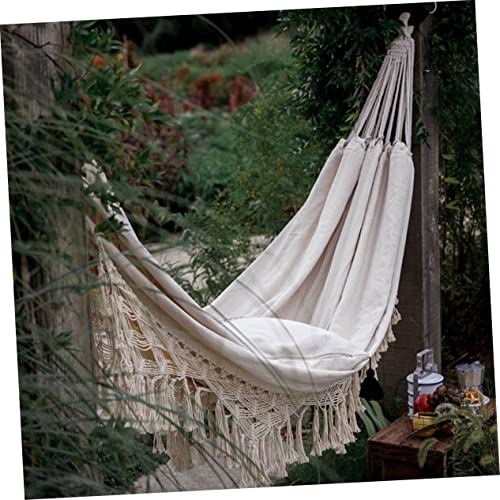 Hamaca portátil de macramé con flecos con soporte, columpio de tela de algodón para adultos, silla colgante al aire libre para acampar y viajes - imagen 6