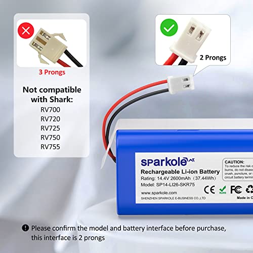 Image of 14.4v RVBAT850 Replacement Battery for Shark Ion RV850, R75, R85, RV850C | 2600mAh Li-ion Battery for Shark AV751, AV752, AV753, RV761, RV871, RV912S, RV720 N, RV700 N, RV1001AE Vacuum Cleaner