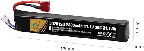 Miniatura 5 de 11.1V 2800mAh Airsoft Stick T Plug LiPo Batería 3S 30C Pack para pistolas de Airsoft AK47, MP5K, MP5, Cicatriz, M249, AUG, AEG
