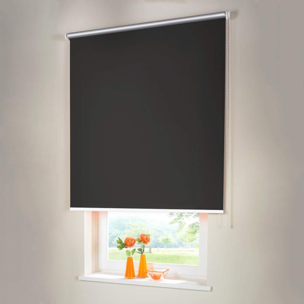 Sonnenschutz-HH® - Seitenzugrollo Verdunkelungsrollo Thermorollo - Außenmaß Breite 95 x 250 cm Höhe dunkelgrau - Lichtundurchlässig Rollo für Abdunkelung Kettenzugrollo inkl. Universalträger