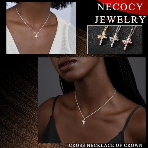 Christmas Gift Crown Cross Necklaces for Women Non Tarnish Dainty 14K Gold/Silver/Rosegold Plated CZ Pendant Necklace for Women Trendy Simple Cross Charm Jewelry for Women4