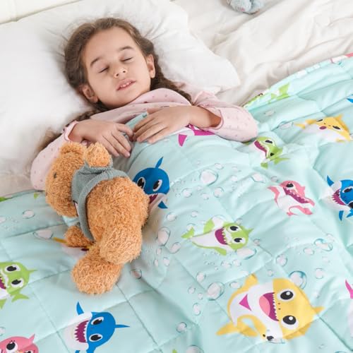 Kivik Weighted Blanket 7 lbs, 41" x 60" Green Shark Weighted Blankets for Small Single/Twin Size Bed, All-Season Breathable Soft Cozy Cute Heavy Throw Blanket for Calming & Sleep, Washable