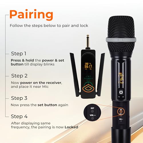 Image of FLYBALL Dual UHF Wireless Microphone Set with Metal Handheld Mics & Receiver | 200ft Range, 10H Battery, Type-C Charging | Karaoke, DJ, Stage, Church, PA (SLM 520 VLA Dual)