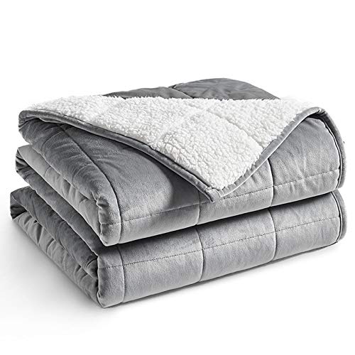 YnM Sherpa Weighted Blanket (Light Grey, 60''x80'' 20lbs) Ultra...
