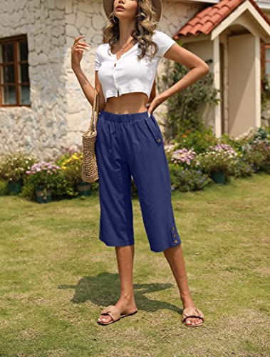 Image of Veatzaer Women's Elastic Waist 3 /4 Capri Harem Pants with Pockets Casual Loose Solid Yoga Trousers S-XXL