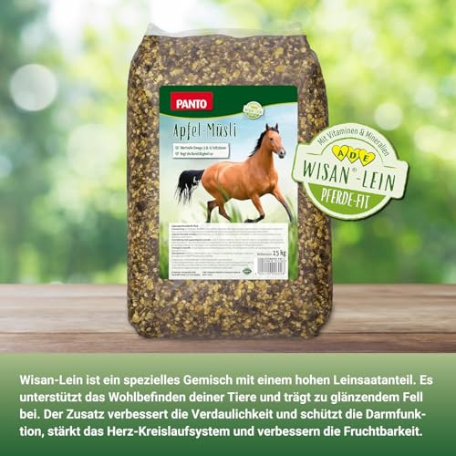 PANTO Pferdefutter Apfelmüsli mit Wisan-Lein 15kg – verdauungsförderndes Pferdemüsli mit Äpfeln und wertvollen Omega-3 & Omega-6 Fettsäuren