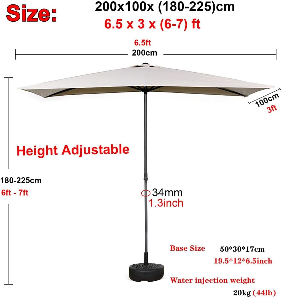 Half Rectangle Umbrella Outdoor Patio Half Umbrellas with Base for Balcony, Table, Garden, Deck, Porch, Rectangular Canopy 6ft/8ft, Height Adjustable