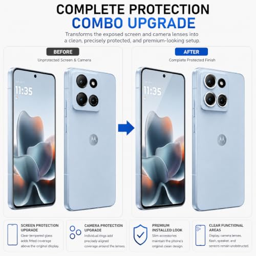 Image of ArmourPro Edge to Edge Tempered Glass for Motorola Edge 70 Max with Silver Camera Ring Guard, 9H Screen Protector, Anti-Scratch, Anti-Fingerprint, Bubble-Free Installation Kit