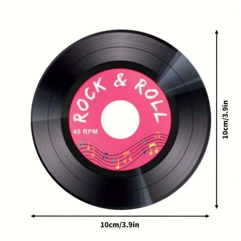 Image of Retro Vinyl Record Design Wooden Coaster Colorful Heat-Resistant Drink Suitable Cafes, Bars, and Homes Retro Style Kitchen Table Accessories Durable Wooden Decorative Items Choice Hotel