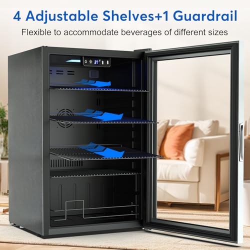 Image of FoMup Beverage Refrigerator 150 Can with Glass Door - Mini Drink Cooler with Reversible Door, Safety Lock & Temperature Control, Small Fridge for Beer Soda Wine, Compact for Dorm Office Hotel