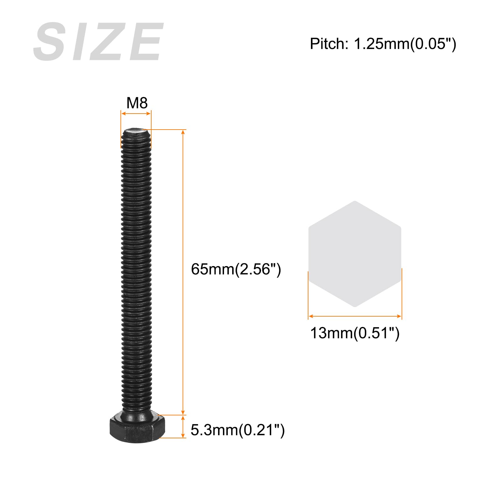 METALLIXITY Hex Bolts (M8-1.25x65mm) 5Pcs, Carbon Steel Fully Threaded Black Oxide, Coarse Thread UNC Hex Head Screw Bolt - Image 2