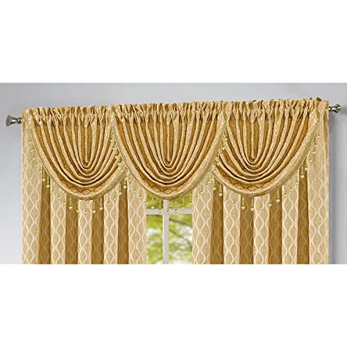 Premius Robin Jacquard Rod Pocket Window Panel And Valance Treatments, Geometrical Pattern With Topping Curtain Drape Set For Home Space All Sold Separately (Gold, Valance - 48"X37" Inches) #TOP2