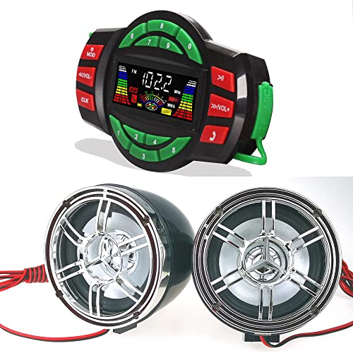 Image of UTV ATV Bluetooth Amplifier Sound System Hand-Free Speakers FM USB Audio System Stereo 3 Inch Speakers 12V Motorcycle Waterproof Audio FM Radio Stereo Speaker (Chrome&Black Speaker)