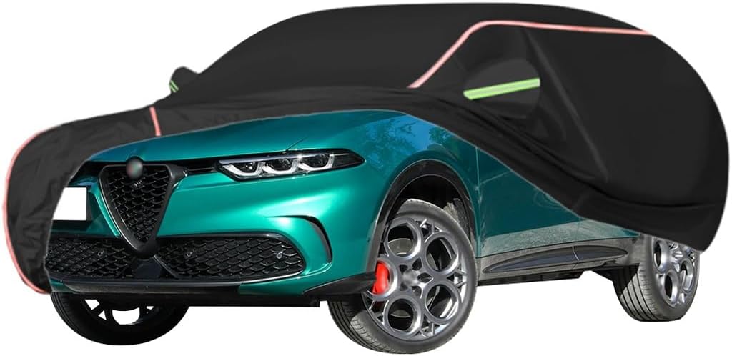 WOLWES Car Cover are Suitable for Alfa Romeo Tonale Plug-in Hybrid Q4 Veloce/Ti,Water,Rain,Sun and Snow Resistant Oxford Fabric Car Cover,with Side Door Zip (Color : Black, Size : Veloce)