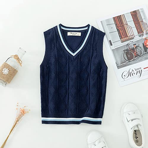 Aislor Boys Girls Sleeveless Knit Sweater V Neck Waistcoat School Uniform Knitted Vest Knitwear Jumpers Top for Kids3