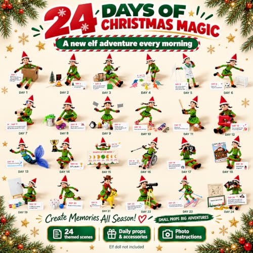 Elf Kit 24 Days of Christmas 2026 Countdown Adventure Box | Daily Scenes Props & Accessories Christmas Holiday Tradition Starter Kit (Elf Not Included) - image 2