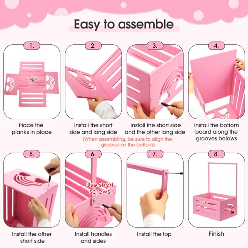 Image of Yerliker Wooden Baby Shower Crate Closet Baby Shower Gifts Basket Storage Crate Hamper with Handle Personalized Basket for Newborn Boys Girls Pregnancy Gifts(Pink,Cloudy, Rainbow)
