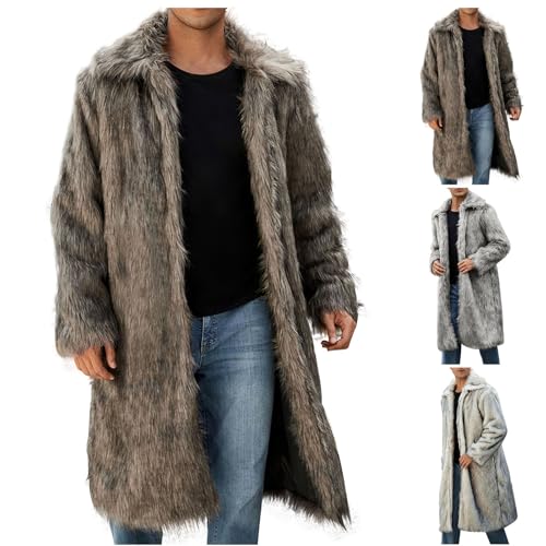 Cambkatl Men's Long Luxury Faux Fur Coat Furry Lapel Collar Long Sleeve Outerwear Fluffy Winter Warm Cardigans Jacket2