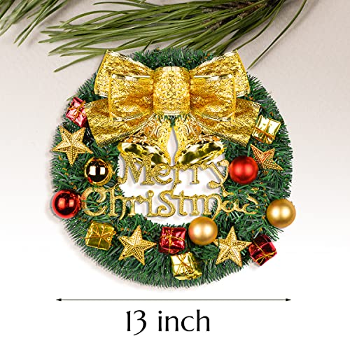 Merry Christmas Wreaths 12Inch Handmade Christmas Garlands With Red Bowknot, Golden Bell And For Indoor Outdoor Door Wall Ornament Window (Gold) #TOP1