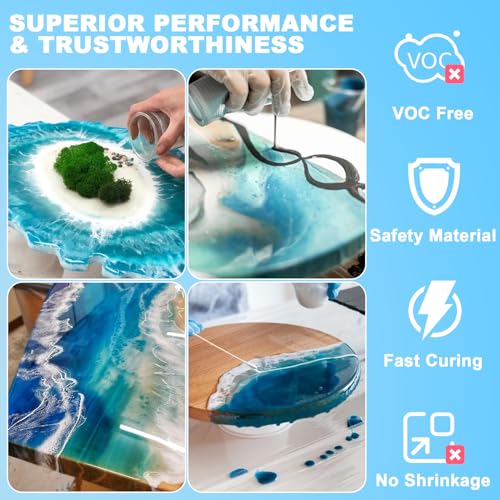 Image of Epoxy Resin - 32OZ Resin Kit, Crystal Clear Epoxy Resin Kit No Yellowing & No Bubble for Art DIY Jewelry Craft Desktop Coating Casting