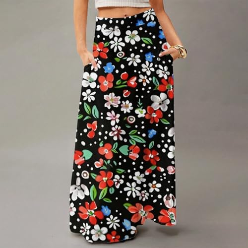 Summer Pub Flowy Skirt Womans Stylish Maxi Comfortable Loose Ladies Floral Elasticated4