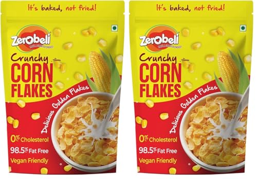Image of Zerobeli Golden Corn Flakes 300g - Low Fat, 0% Cholesterol, Trans Fat-Free, Healthy Breakfast Cereal, I For weight loss I Healthy Food (Pack of 2)