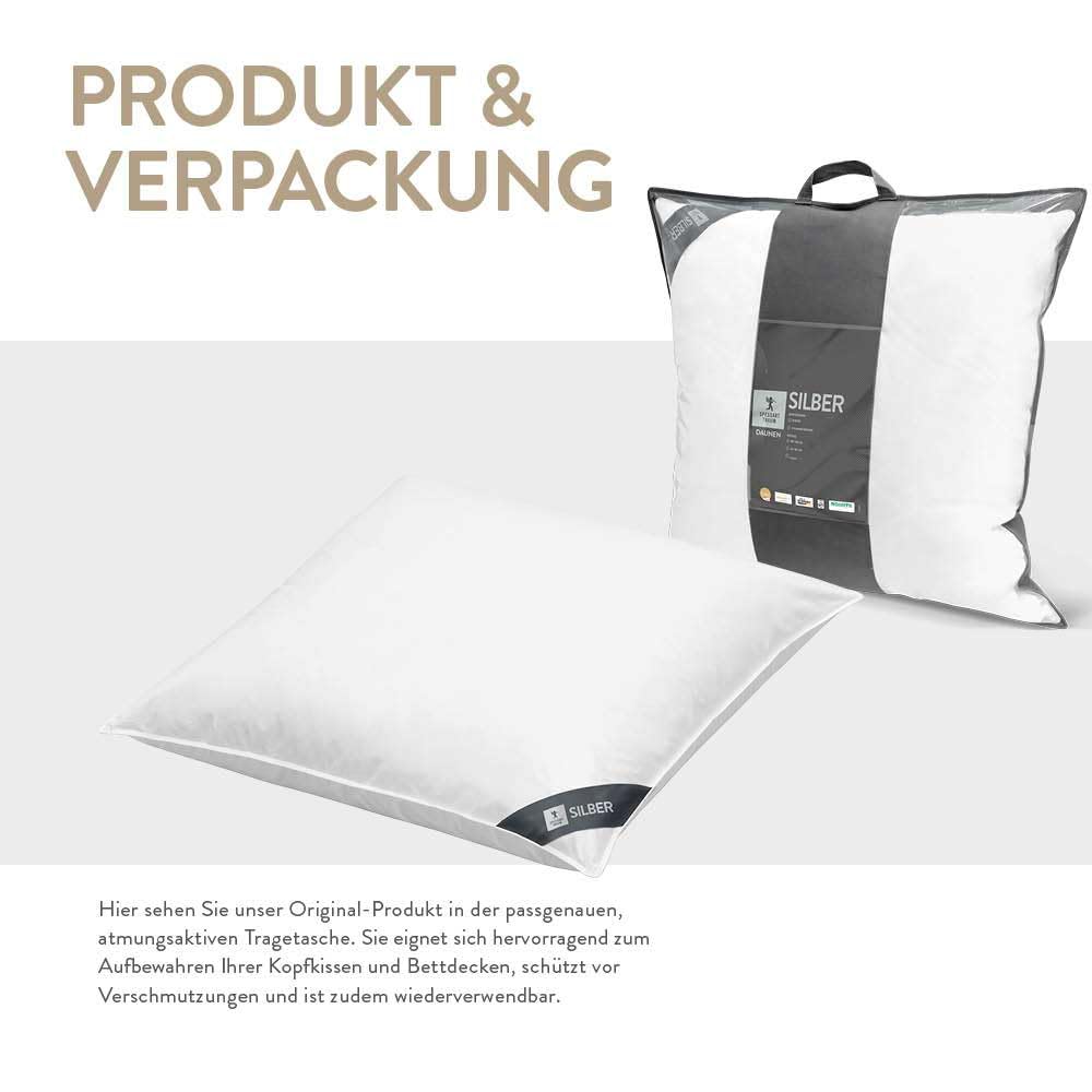 Faserkissen Silber, 40x80, Kopfkissen, Made in Germany, Oeko-TEX, Allergiker geeignet, waschbar bis 60 Grad, weiß