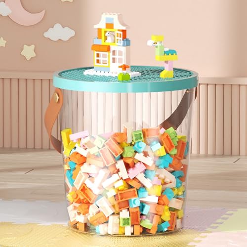 Round Shape Toys Organizer Storage Case for Lego Box Kids Toy Stackable Building Blocks with Lids Bins Lego Storage Containers Plastic Toy Box (Blue, Large)