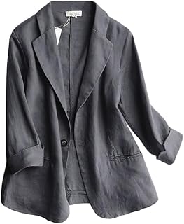 Linen Blazer Women 3/4 Sleeve Lightweight Spring Summer Blazer Jackets