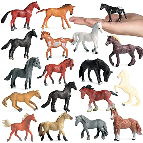RCOMG 18 PCS Horse Toys for Girls & Boys - Realistic Plastic Miniature Pony Figures, Farm Animal Toy Horses, Cake Topper, Party Favor, Birthday Pinata