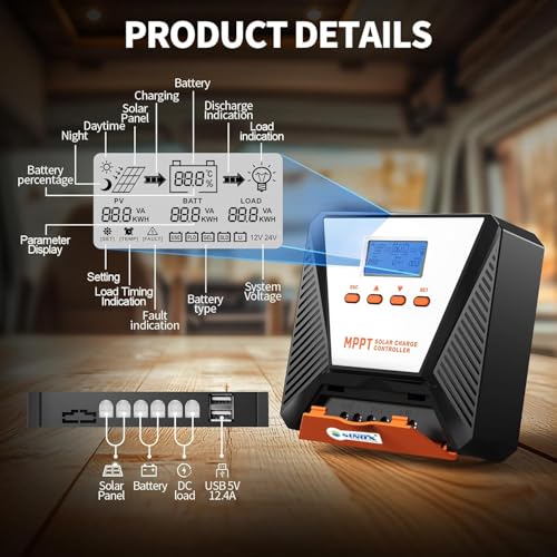 Image of MPPT Solar Charge Controller 12V /24V Intelligent Solar Panel Regulator with LCD Display, Dual USB Port, Auto Voltage Detection, Timer Setting, Compatible with LiFePO4 /GEL /AGM /SLD Batteries (MPPT 10A)