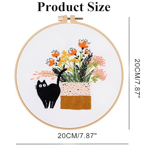 Image of GLTAYLMY 3pcs Embroidery Kit for Beginners DIY Adult Beginner Embroidery Kits with Cat Pattern 1 Embroidery Hoops Needles Threads and Instructions