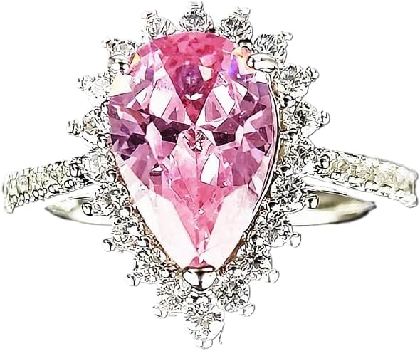 925 Sterling Silver Shiny Drop shape Pink Color Drill Cubic Zirconia Rings Diamond Rings for Women Jewelry Findings Earring Backs Findings