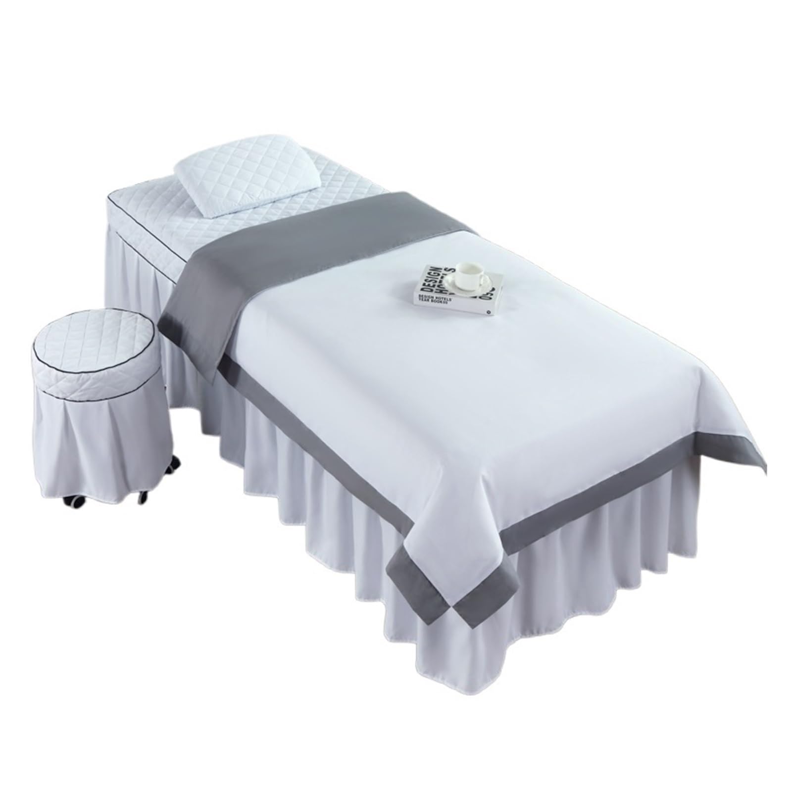 GCYEIDMA Beauty Salon Bed Cover Sets 4pcs Beauty Salon Bedding Sets Massage Spa Bed Cover Bedspread Pillowcase Stool Duvet Club(White,180x60)