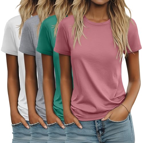 Ficerd 4 Pack Women's Cotton T Shirts Casual Short Sleeve