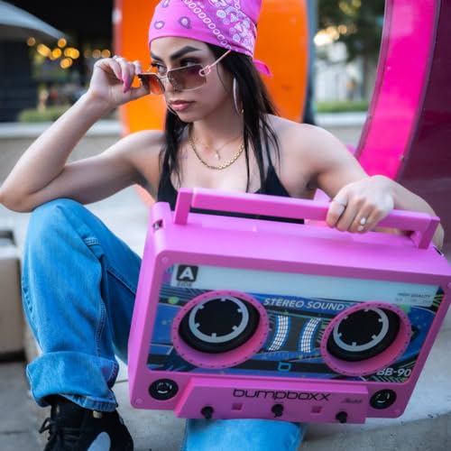 Image of Bumpboxx Remixx Retro Bluetooth Boombox | Portable Cassette-Style Speaker with High-Fidelity Sound & Wireless Mic | Highlighter Yellow (Renewed)