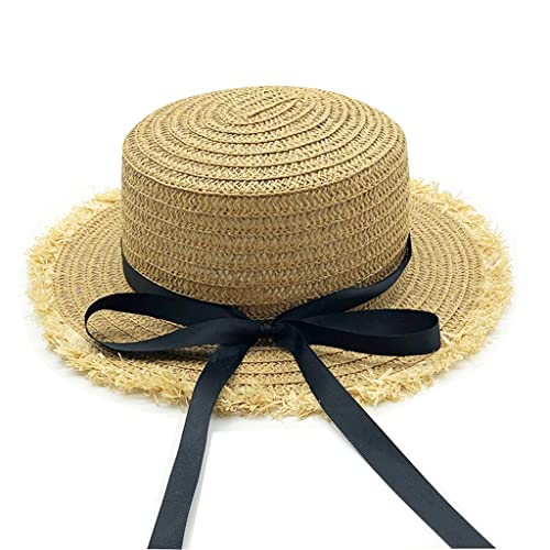 Chapeau de paille plat pour femme et enfant avec bandage taille 56-58cm