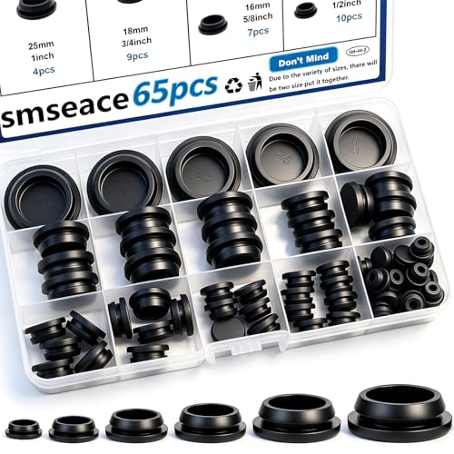 Image of smseace 65Pcs Rubber Plugs for Round Holes 6-Sizes 1 inch 3 /4 inch 5 /8 inch 1 /2 inch 3 /8 inch 1 /4 inch Assorted Sizes Rubber Plugs for Furniture,Offices,Kitchens