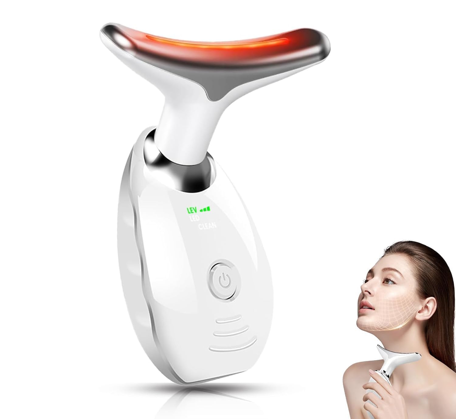 Electric Face Massager,Necomi Portable High Frequency Heating Massage Face Lifting,3 Modes & 7 Color Lights Neck Massager,45℃ Beauty Skin Care Tool,SkinTightening & Lifting for Anti-aging,Neck Lifting White
