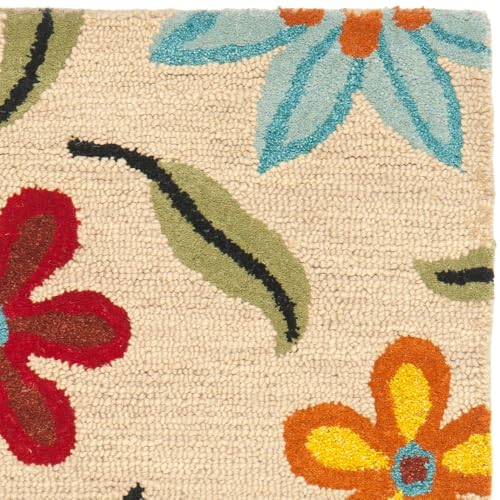 Image of Floral Pattern Wool Carpet with Loop Texture Yarn Anti Shedding Carpet Size 4x6 Feet A6 Beige & Multi Color